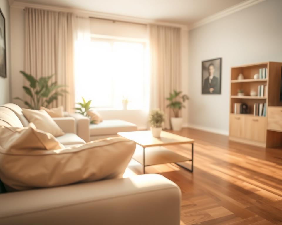 A serene indoor space depicting a living room after pest control treatment, emphasizing a calm and orderly environment. In the foreground, a clean sofa is adorned with neatly arranged cushions, while a sanitized coffee table displays a few houseplants, symbolizing a return to normalcy. In the middle ground, bright sunlight filters through a large window, casting soft, warm light that highlights clean hardwood floors. The background showcases a tidy bookshelf and a closed window, hinting at the importance of the waiting period. The overall atmosphere is one of tranquility and readiness, evoking a sense of patience and preparation for the next steps in cleaning, with a shallow depth of field focusing on the foreground details. A serene indoor space depicting a living room after pest control treatment, emphasizing a calm and orderly environment. In the foreground, a clean sofa is adorned with neatly arranged cushions, while a sanitized coffee table displays a few houseplants, symbolizing a return to normalcy. In the middle ground, bright sunlight filters through a large window, casting soft, warm light that highlights clean hardwood floors. The background showcases a tidy bookshelf and a closed window, hinting at the importance of the waiting period. The overall atmosphere is one of tranquility and readiness, evoking a sense of patience and preparation for the next steps in cleaning, with a shallow depth of field focusing on the foreground details.